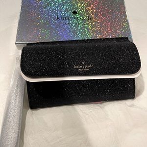 Kate Spade medium flap phone wristlet black glitter